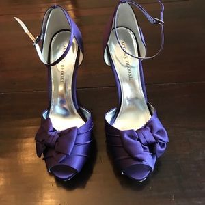 Purple Satin Peep-Toe Heels with Bows